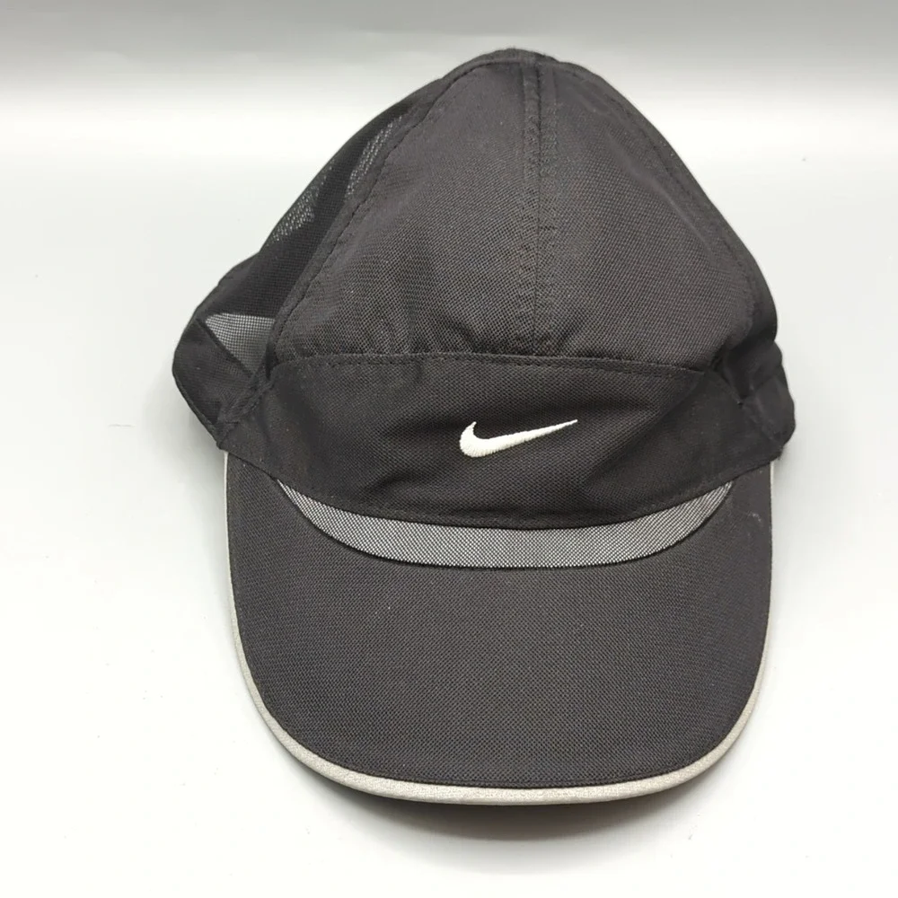 Vintage Nike Tailwind 7 Panel Hat Cap Black Mesh Running Mini White Swoosh Y2K